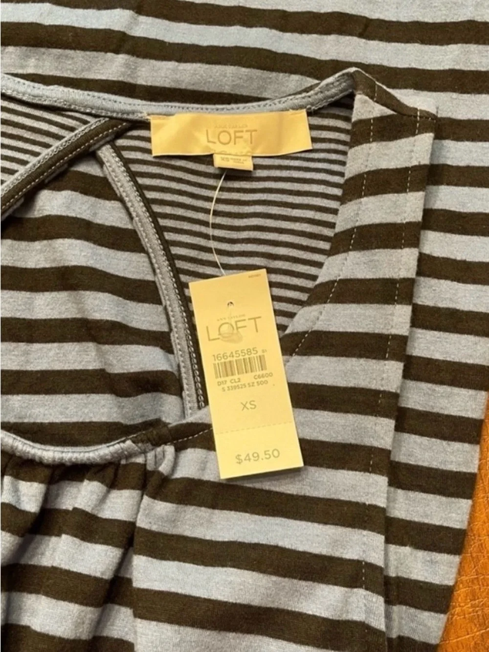 LOFT NWT Black Strip Blue Stretch Knit Sundress Cut-Out Back Tank Style Dress XS - Picture 7 of 12
